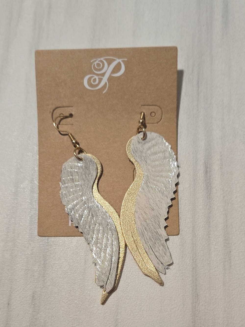 Plunder White and Gold Angel Wing Earrings